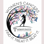 Cancer Survivors Celebration logo featuring a woman placing gynecologic cancer ribbons in a tree